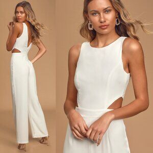 NWOT Lulus Moments to Remember White Sleeveless Wide-Leg Cutout Jumpsuit